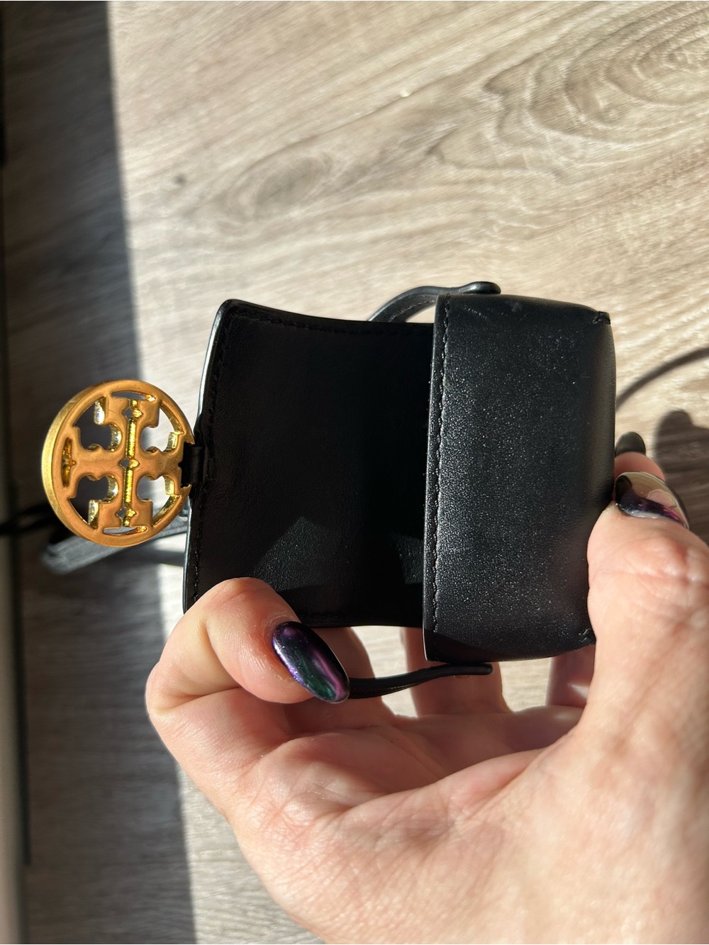 Tory Burch Black Leather AirPod Pro Case Holder - Picture 5 of 9